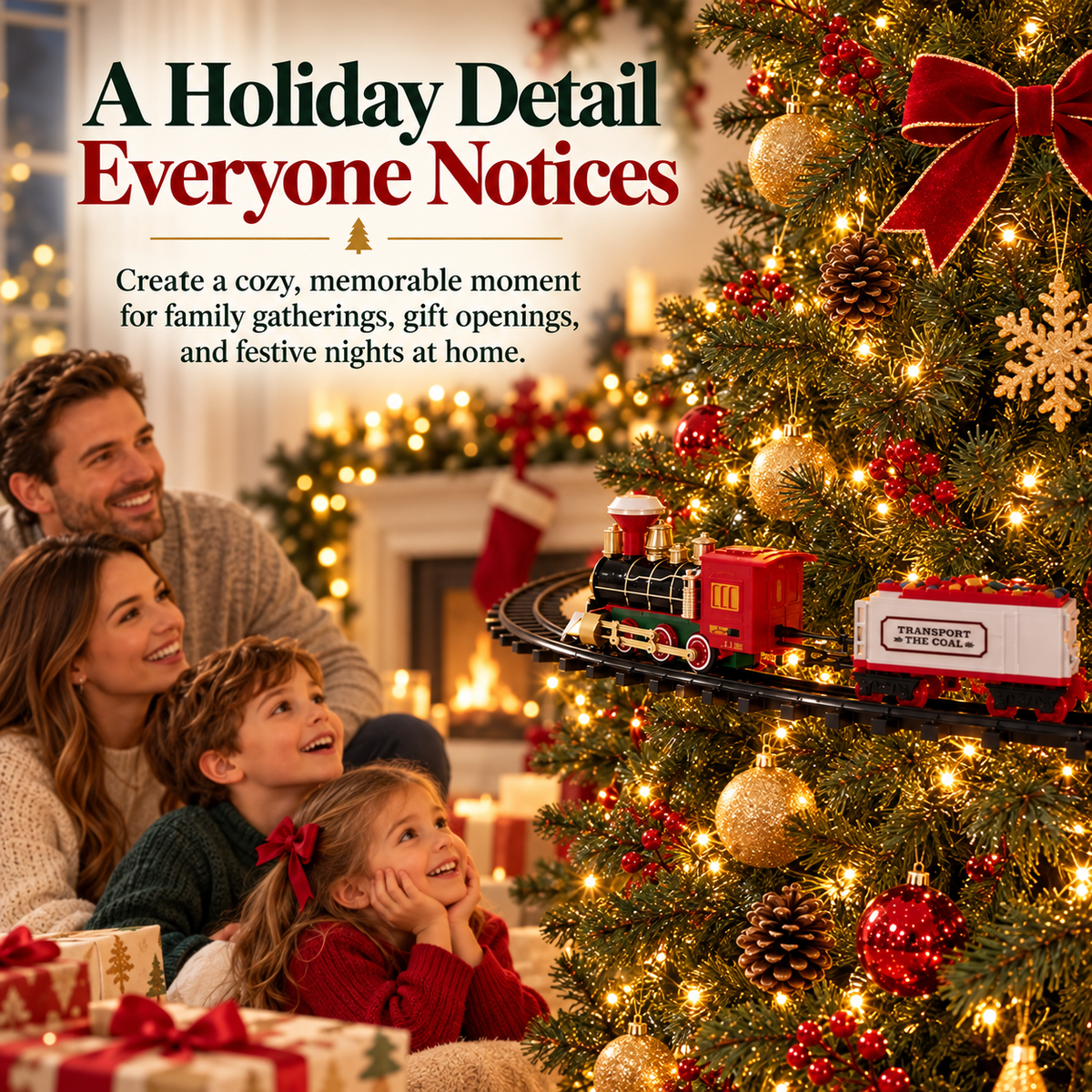 Elevated Christmas Tree Train Set – 360° Moving 4-Car Holiday Display