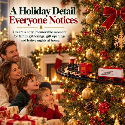 Elevated Christmas Tree Train Set – 360° Moving 4-Car Holiday Display