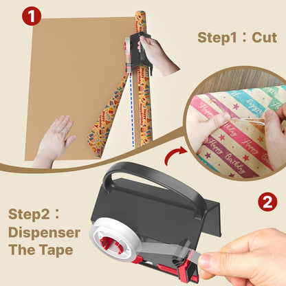 🎄FREE SHIPPING🎄Wrapping Paper Cutter(2-Pack) & Tape Dispenser Dual Use with 4 Tapes，2 Replace Blades Kit