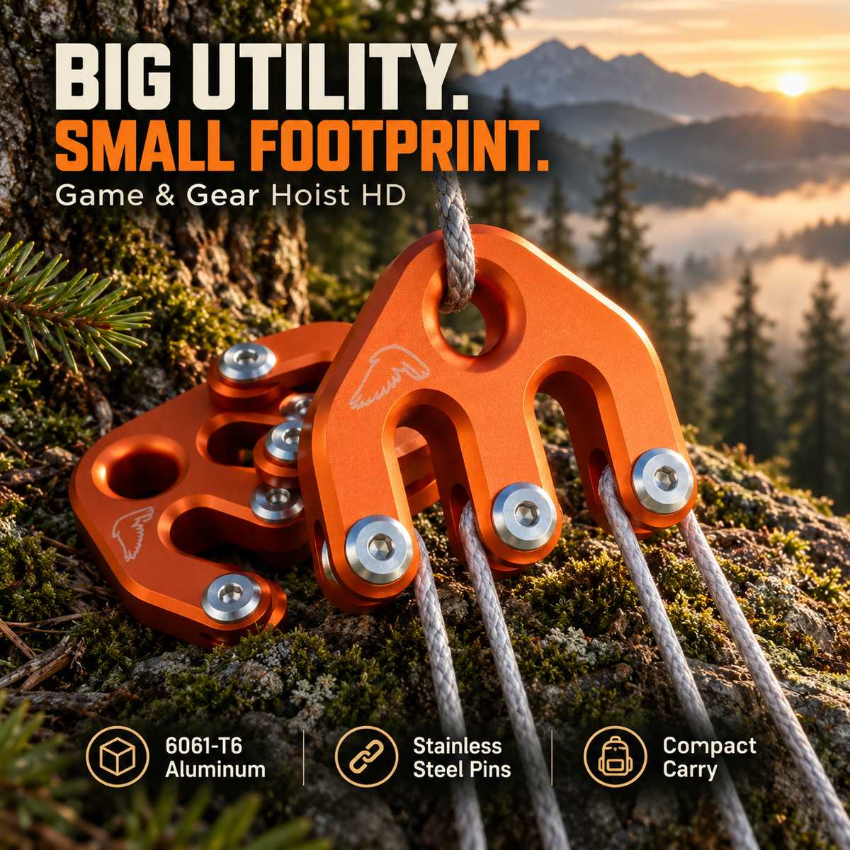 🏕️🪢 Game & Gear Hoist HD – Heavy-Duty Block & Tackle Lifting System | 6061-T6 Aluminum, Compact Outdoor Rope Hoist & Pulley Kit 🔩🌲