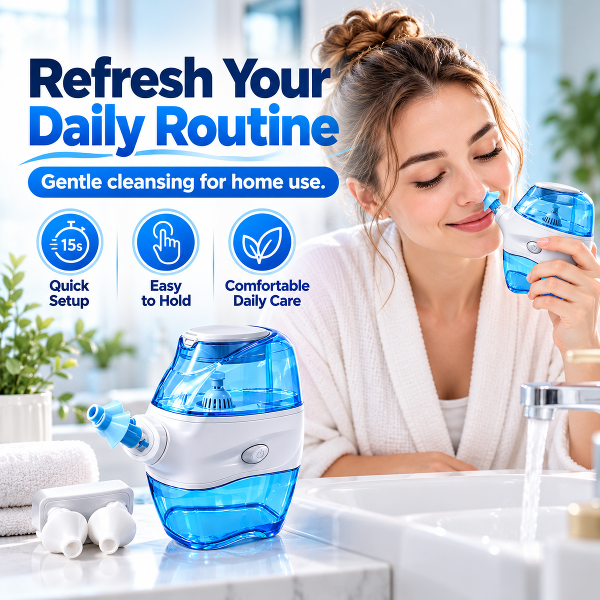 💧 NoseEase™ Electric Nasal Irrigator – Gentle Nasal Cleaning & Suction Care for the Whole Family