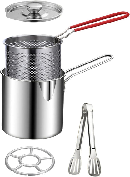 🔥Personal Mini Deep Fryer Set🔥 – Stainless Steel Pot with Lift-Out Draining Basket & Food Tongs