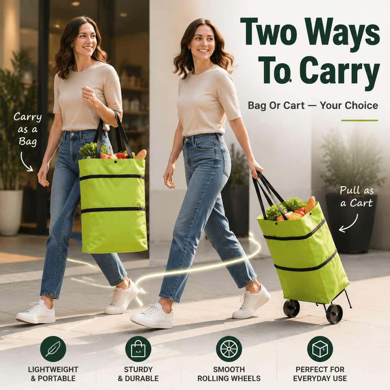 🔥Foldable Grocery Cart Bag – The Rolling Shopping Bag That Saves Your Back
