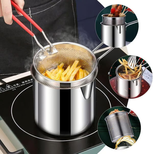 1 Set Stainless Steel Stock Fry Pot with Strainer Basket