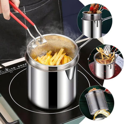 1 Set Stainless Steel Stock Fry Pot with Strainer Basket