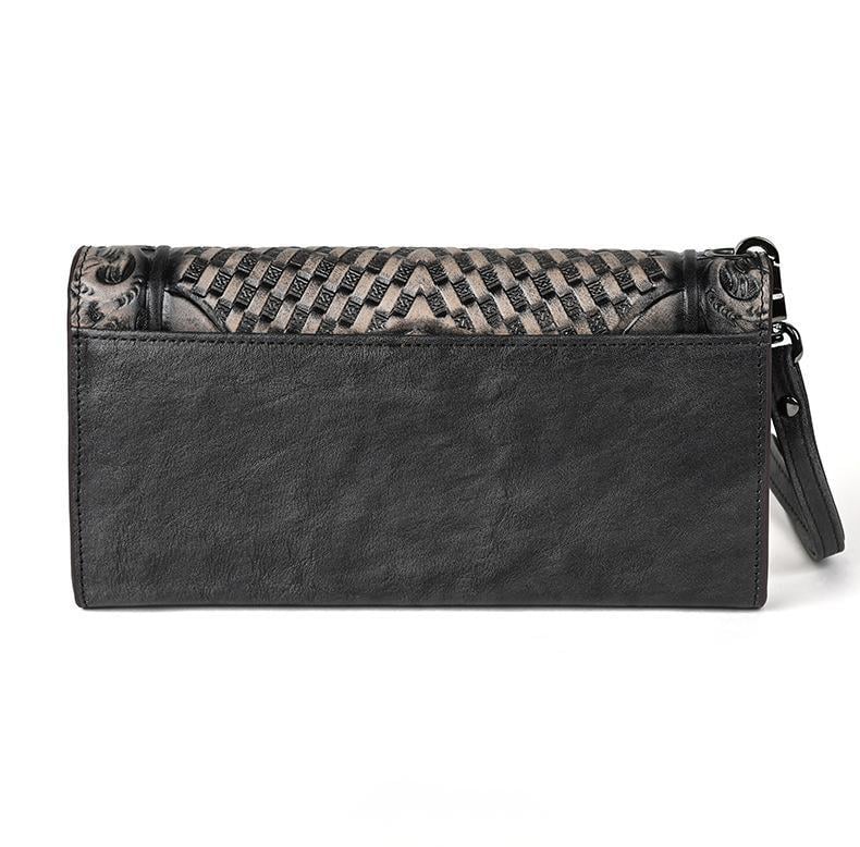 Genuine Leather Hand-Tooled Vintage Floral Wallet – Western Style Clutch & Wristlet