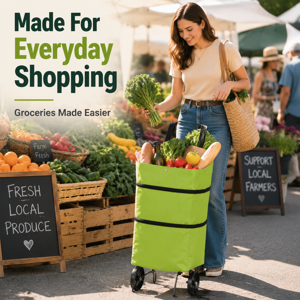 🔥Foldable Grocery Cart Bag – The Rolling Shopping Bag That Saves Your Back