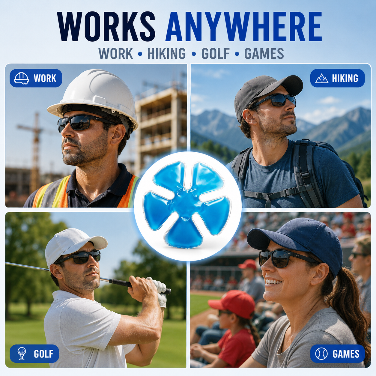 ❄️4PCS  Cooling Hat Insert – Reusable Gel Ice Pack for Helmets & Caps