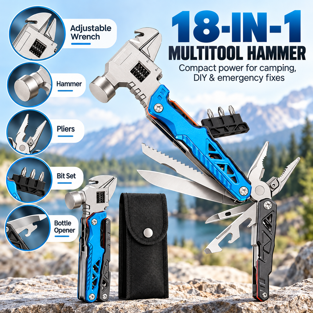 🔧18-in-1 Hammer Multitool – One Tool for Everyday Fixes & Outdoor Adventures