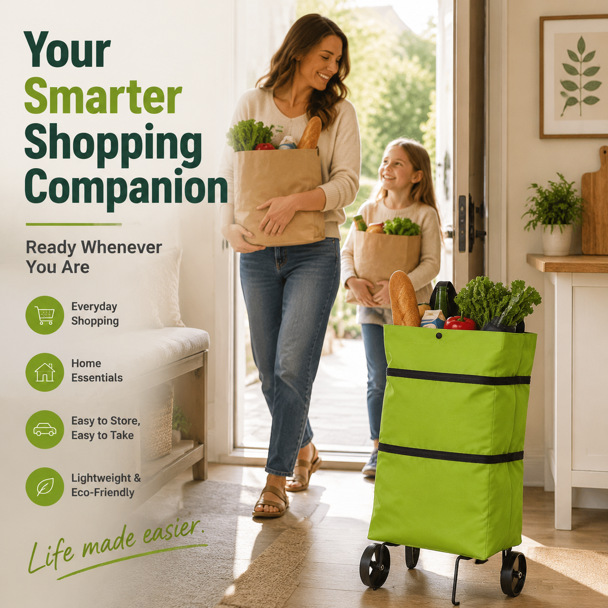🔥Foldable Grocery Cart Bag – The Rolling Shopping Bag That Saves Your Back