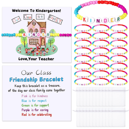 🏫 Back to School Friendship Bracelets Set🧒 -Include Our Class Is a Family Greeting Card and  Bracelet with Bags Gift