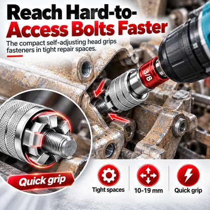 🔧2-Pack Self-Adjusting Universal Socket Set – 10–19mm Grip with 3/8" Drive Adapters