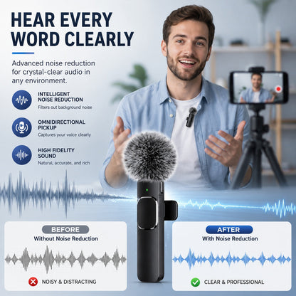 2 Pcs Wireless Lavalier Microphone for iPhone & Android | Plug & Play Dual Mic