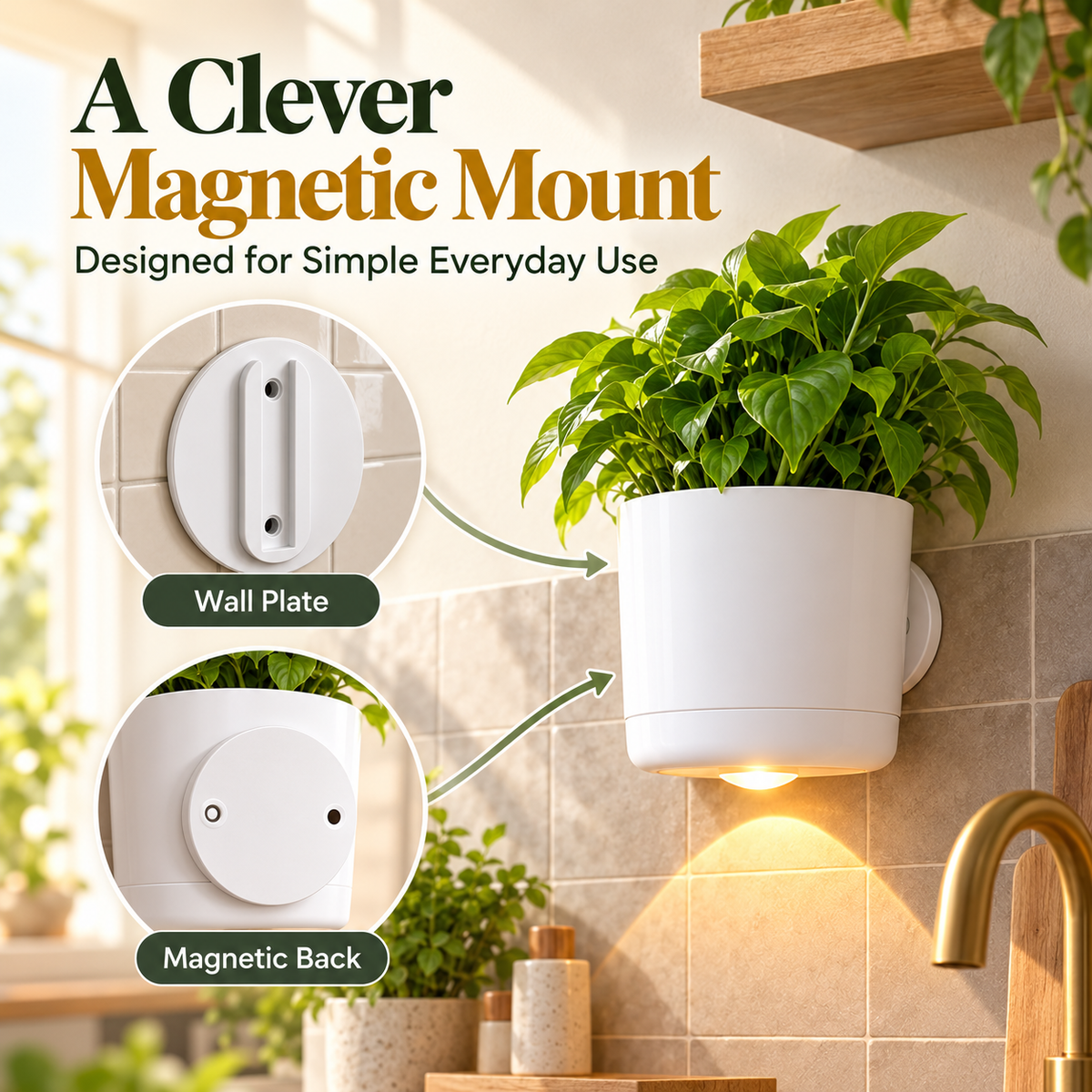 Wall-mounted white planter bringing greenery to an indoor wall