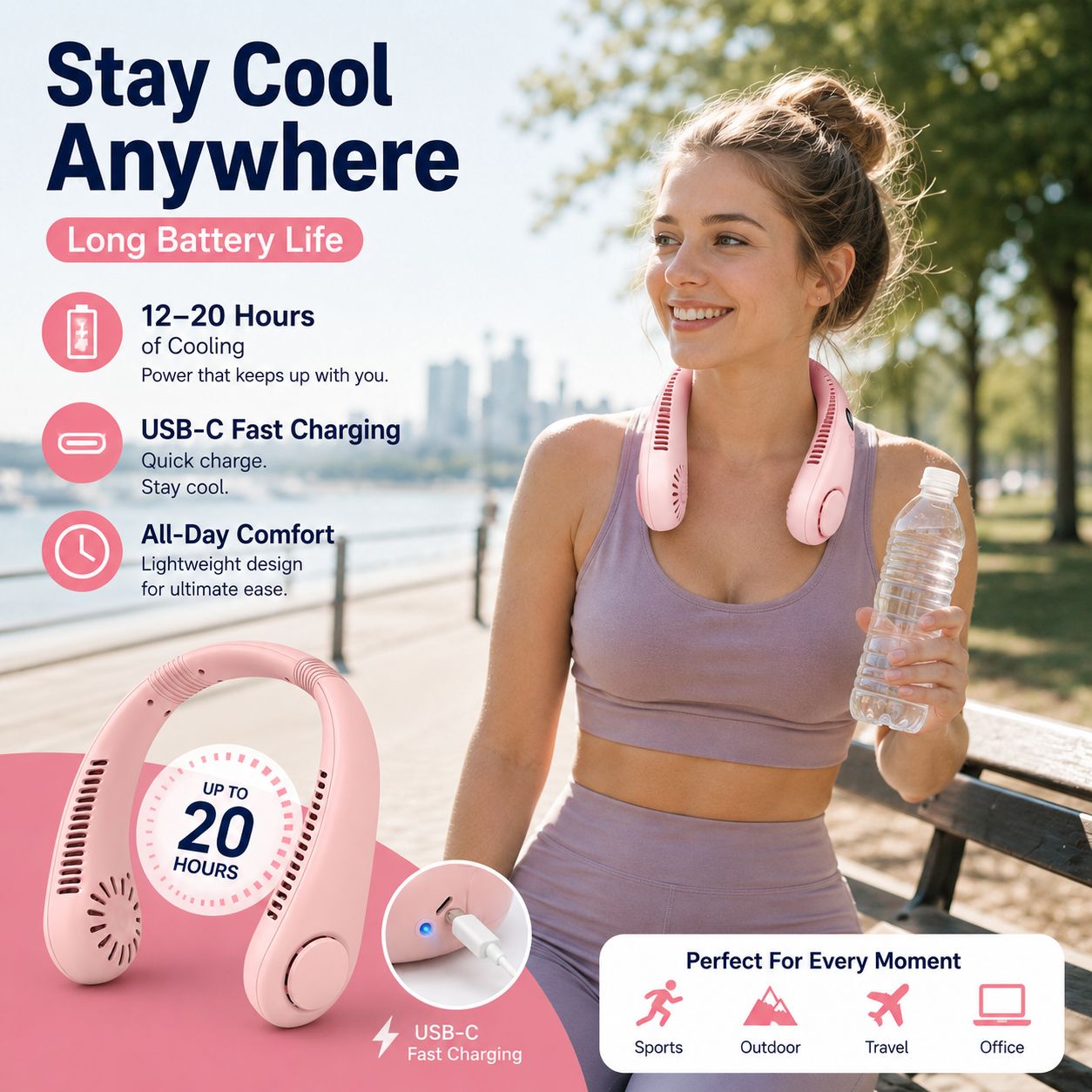 ❄️ Bladeless Neck Fan – Hands-Free Turbo Cooling with LED Display
