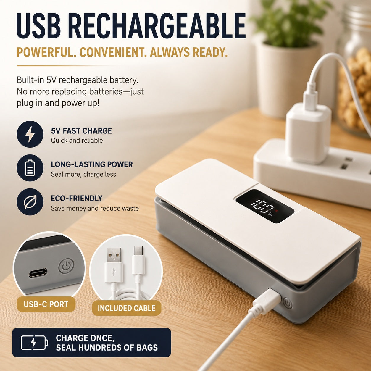 Rechargeable 2-in-1 Mini Bag Sealer & Cutter|Seal Freshness. Cut Waste. Save Every Bite.