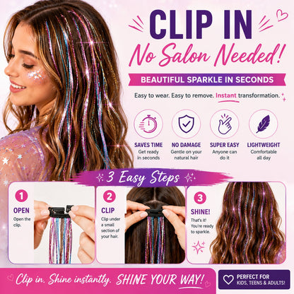 ✨Clip-In Hair Tinsel Extensions – Sparkling Fairy Hair Clips