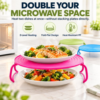 🍽️ 2-in-1 Microwave Plate Stacker & Heat-Resistant Trivet – Double Your Microwave Space