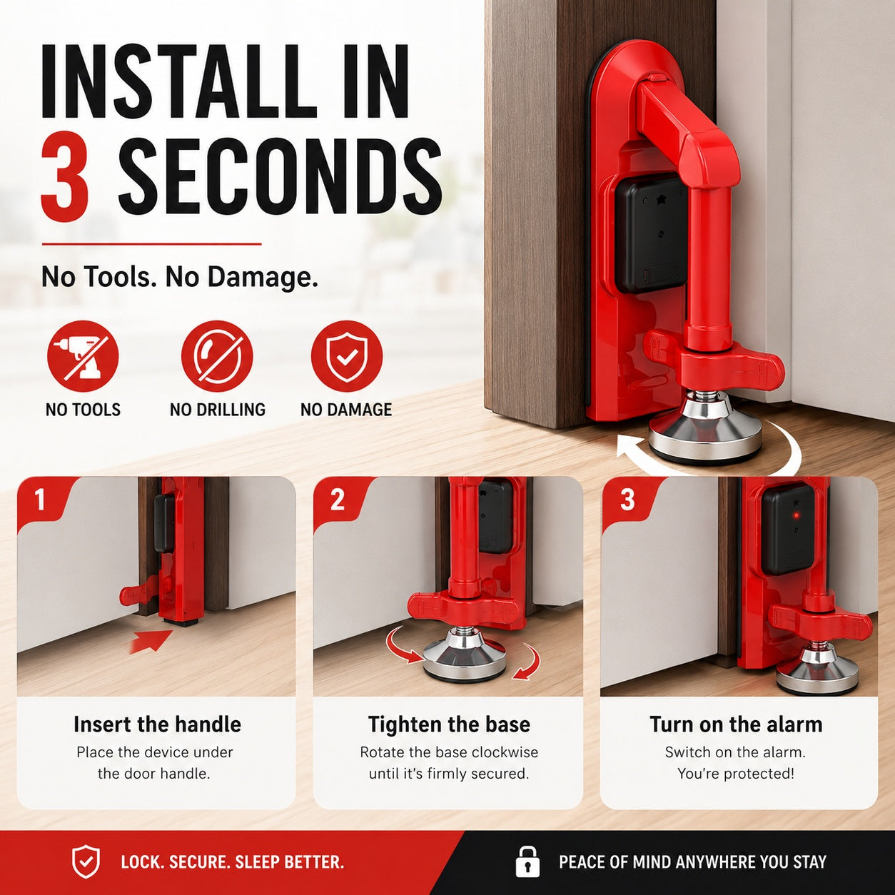Portable Door Lock Alarm – Travel & Home Security Door Stopper