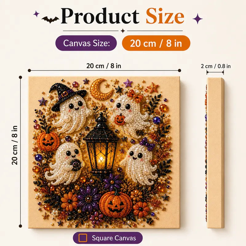 Spooky Cute Ghost Pearl Diamond Painting Kit – 8" x 8" Halloween DIY Wall Art & Craft Gift