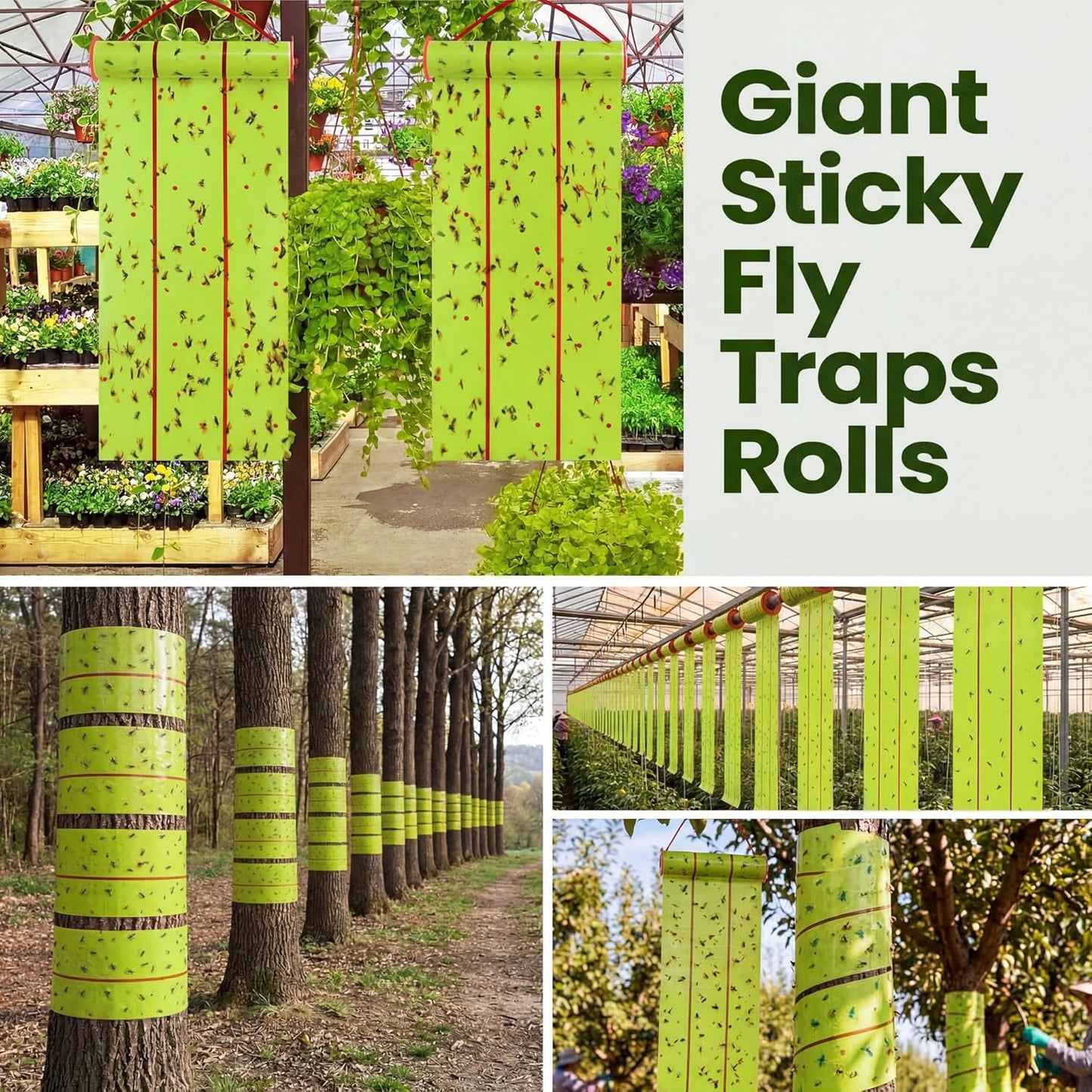 Giant Sticky Fly Traps, Fly Strips for Indoor Outdoor Hanging Flying Tapes Non Toxic Ribbon Fruit Gnat Killer for Mosquito Plants House Horse Stable