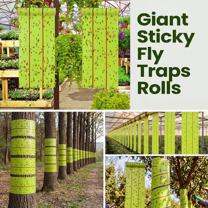Giant Sticky Fly Traps, Fly Strips for Indoor Outdoor Hanging Flying Tapes Non Toxic Ribbon Fruit Gnat Killer for Mosquito Plants House Horse Stable