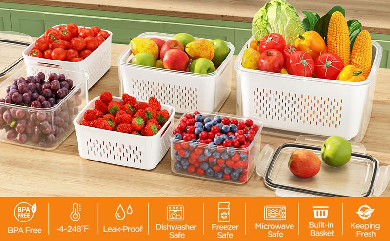 🥗Household transparent plastic food storage box-Including drain basket