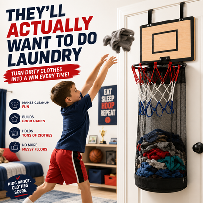 🏀Basketball Laundry Hamper – Over-the-Door Laundry Hoop for Kids' Rooms