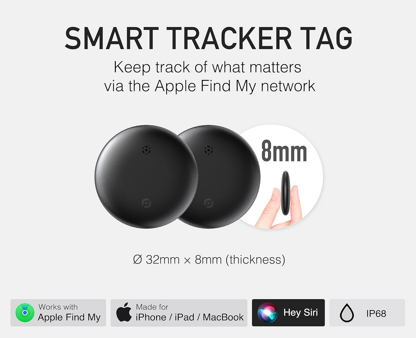 2-Pack Air Tracker Tags Works with Apple Find My (iOS Only) for Worldwide Tracking