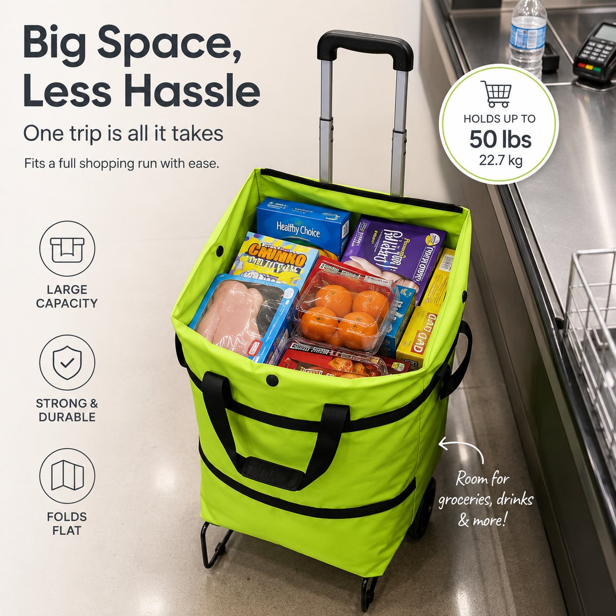 🛒Foldable Shopping Trolley Bag with Wheels, Portable Reusable Grocery Tote