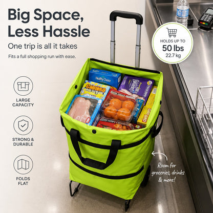 🛒Foldable Shopping Trolley Bag with Wheels, Portable Reusable Grocery Tote