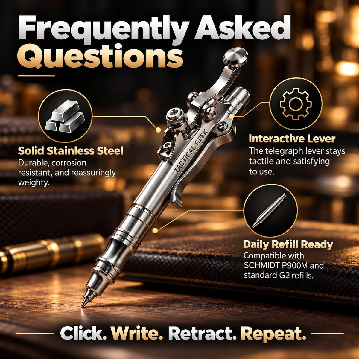 ⚙️ Telegraph-Key Mechanical EDC Pen – CNC Stainless Steel Pocket Pen