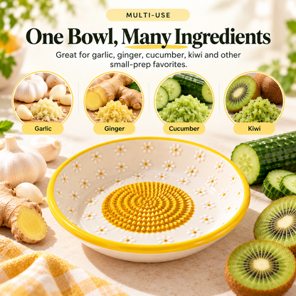 🍽️Ceramic Grater Plate – Daisy Garlic & Ginger Grater for Fresh Sauces, Dressings & More