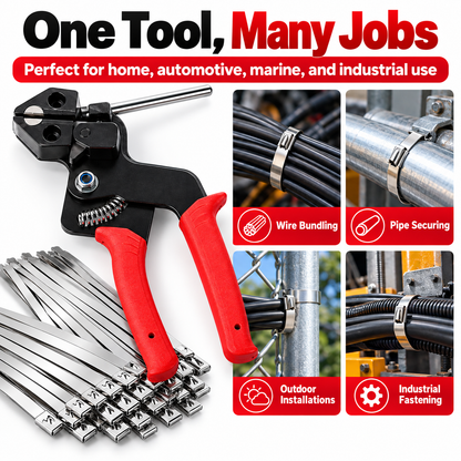 🔥 Heavy-Duty Stainless Steel Cable Tie Gun Kit 🔧💪 – Professional Metal Zip Tie Tensioning & Cutting Tool ✂️⚡ with 100 Self-Locking Stainless Steel Ties 🔩🚗 | Strong & Secure Fastening