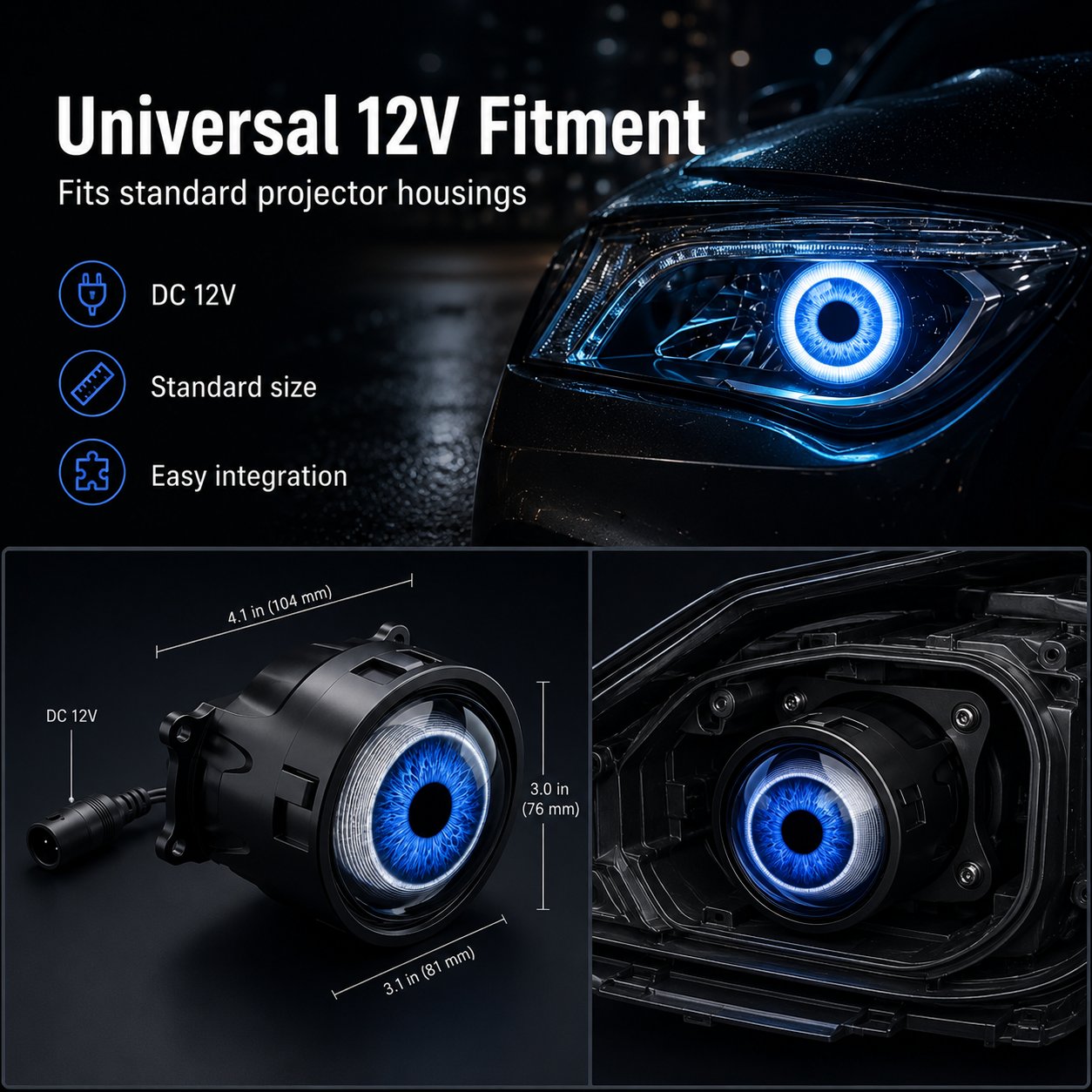 👁️Animated Demon Eye LED Projector Headlight Kit