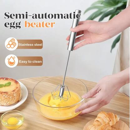 Stainless Steel Hand-Push Rotary Whisk Food-Grade Rust-Resistant Kitchen Utensil