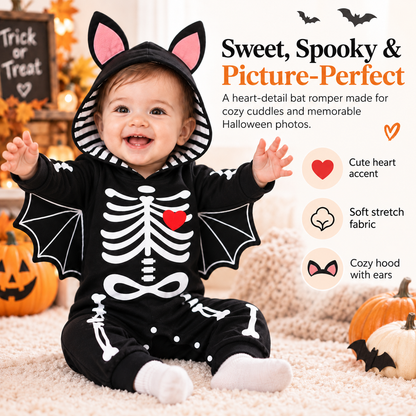 🦇 Baby Halloween Bat Wing Romper – Hooded One-Piece Costume, 5 Spooky-Cute Styles