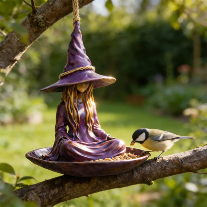 🧙 Enchanting Meditating Witch Bird Feeder | Magical Hanging Garden Decor