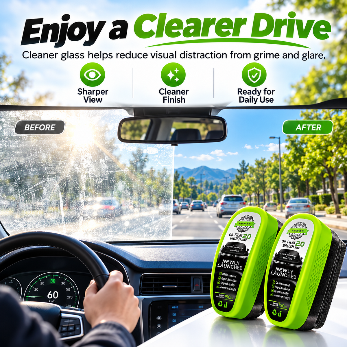 🚗✨ 2.0 Upgraded Car Glass Oil Film Remover Brush 🧽💦 | Quick & Easy Windshield Cleaning 🌧️🪟 | Remove Grease, Grime & Haze 🌟 Clearer Vision for Safer Driving 🚘💚