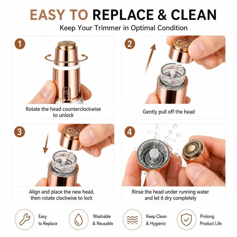 Instructions for removing and cleaning the detachable facial trimmer head