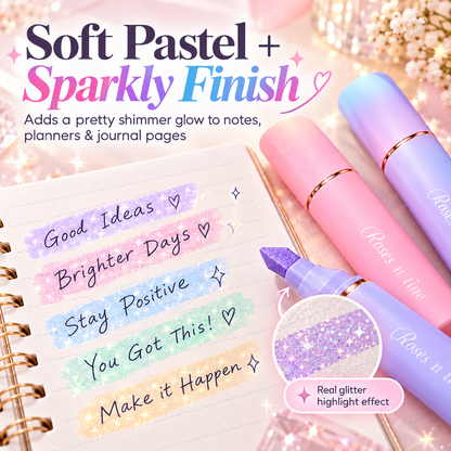✨🌈💖 Sparkly Pastel Highlighter Pens Set – 4-Piece Gradient Glitter Markers for Journaling, Study Notes & Planners 🖊️📚🎀💕