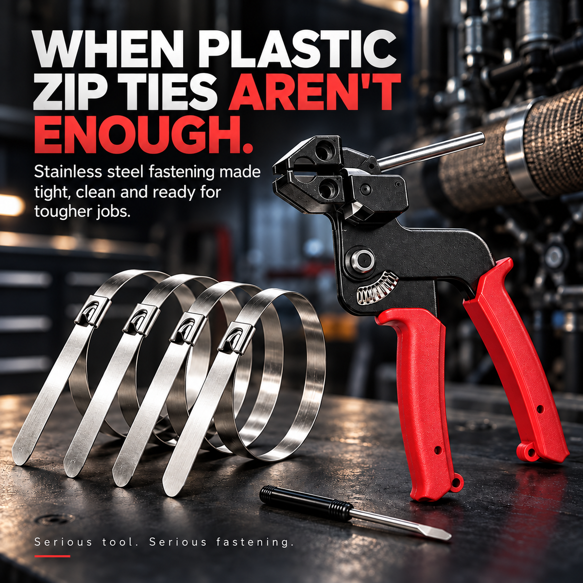 304 Stainless Steel Cable Tie Tool Kit – Tension, Trim & Release