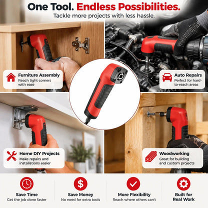 🔧 90° Right Angle Drill Adapter – Reach Tight Spaces Your Drill Can’t