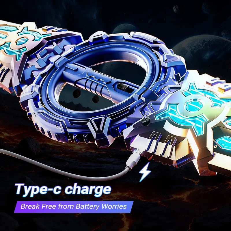 Type C charging connection on the light up spinning sword