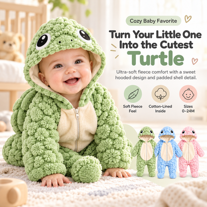 Cozy Baby Turtle Romper – Ultra-Soft Hooded Fleece Onesie with Padded Turtle Shell (0–24 Months)