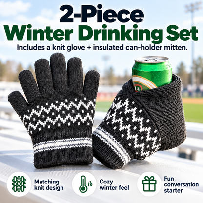 🧤 Cold Drink Warm Hand Knit Can Holder Mitt Set – Winter Tailgate Glove