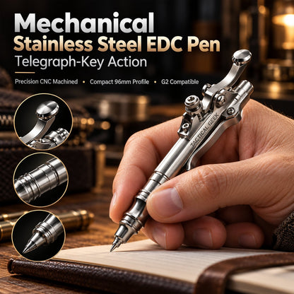 ⚙️ Telegraph-Key Mechanical EDC Pen – CNC Stainless Steel Pocket Pen