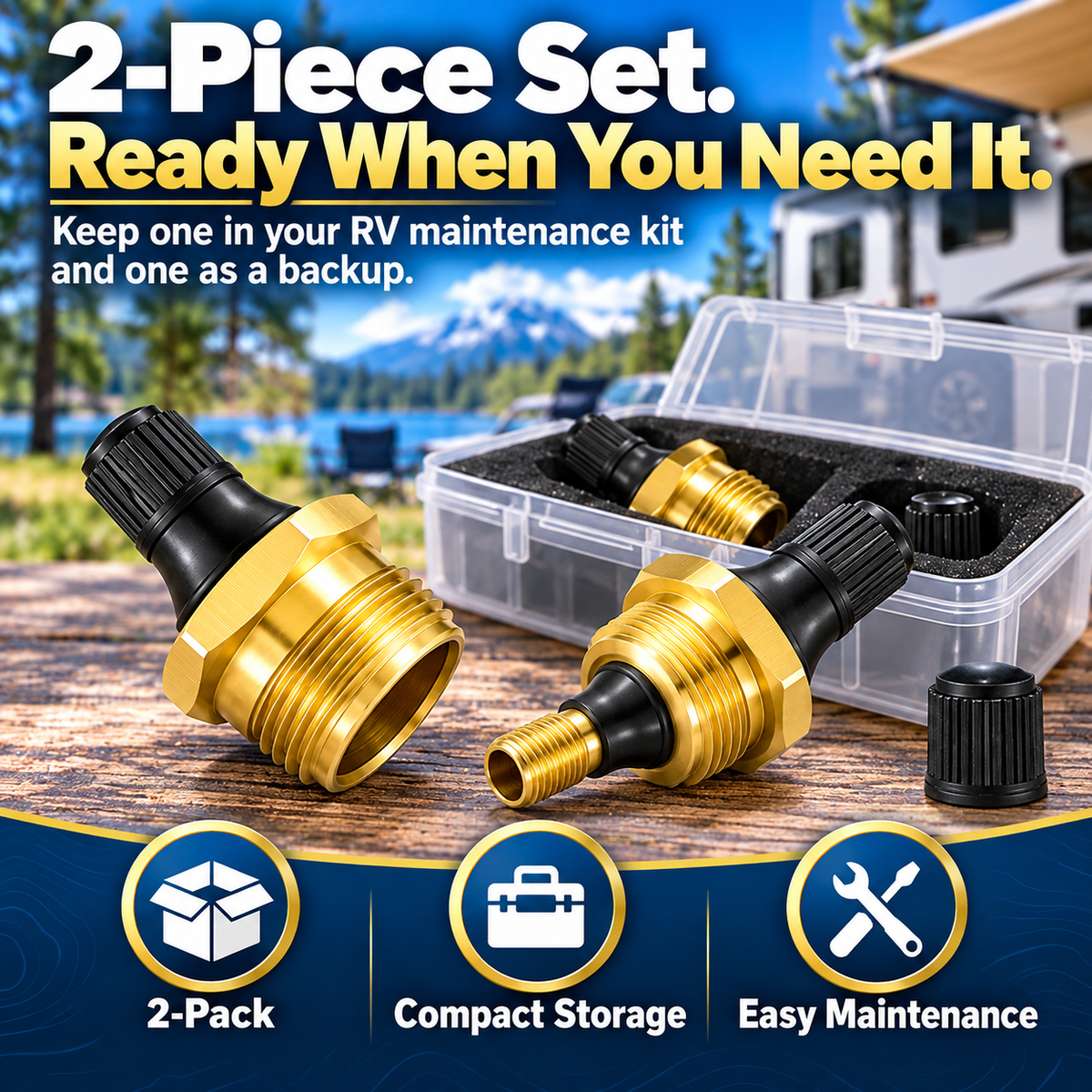 🚐🔧 Brass RV Water Line Blow-Out Plugs with Valve