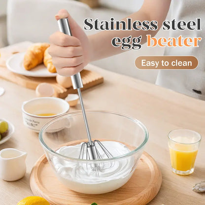 Stainless Steel Hand-Push Rotary Whisk Food-Grade Rust-Resistant Kitchen Utensil