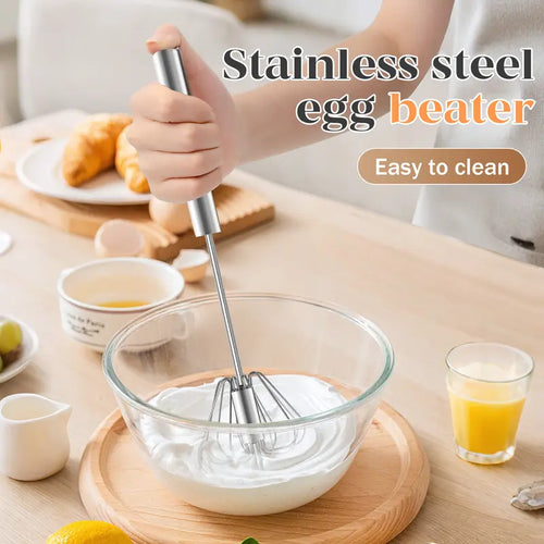 Stainless Steel Hand-Push Rotary Whisk Food-Grade Rust-Resistant Kitchen Utensil